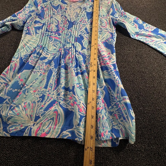 Lilly Pulitzer Blue Shell Starfish Print Womens XS Pintuck Rayon Tunic Top - Picture 6 of 7